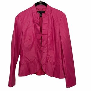 INC International Concepts Fuchsia Pink Ruffle Vegan Leather Jacket